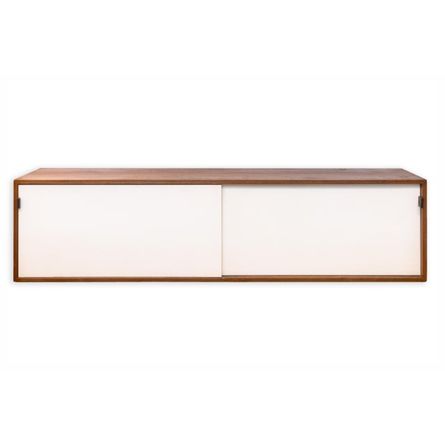 Pair of Vintage 1960s Florence Knoll Floating Credenzas Walnut & White Laminate For Sale In Detroit - Image 6 of 15