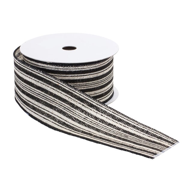 Elevate your holiday decorating with this stylish set of 2 Black & White Wired Polyester Ribbons. Each roll measures 2.5"...