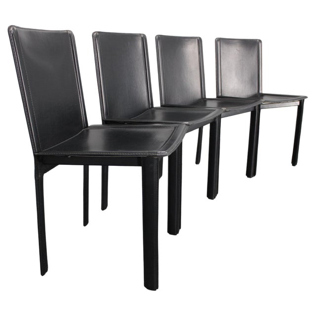 Four Dining Chairs in Leather in the style of Matteo Grassi, Italy, 1980s, Set of 4 For Sale