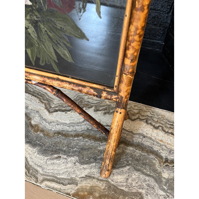 Early 20th Century Early 20th Century Late Victorian Bamboo and Painted Glass Firescreen For Sale - Image 5 of 11