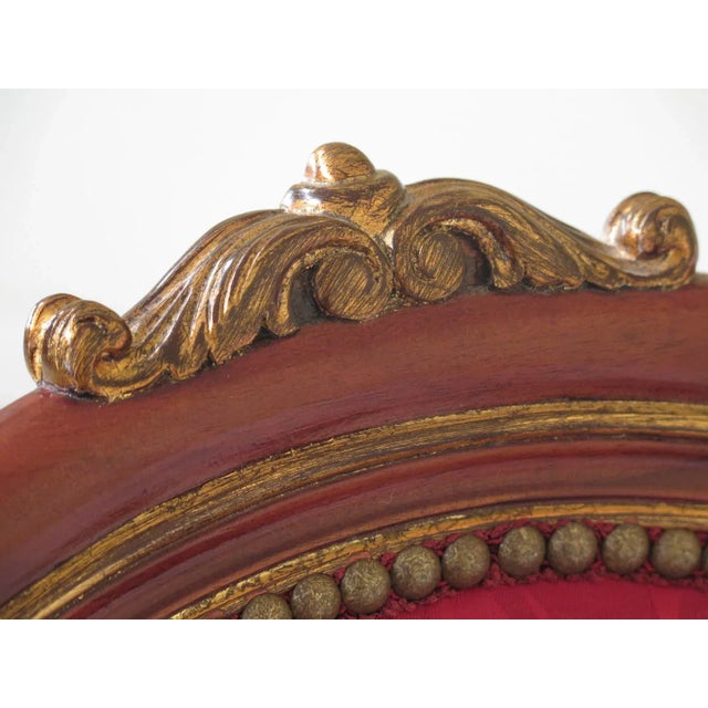 Red French Louis XV Style Carved Mahogany Arm Chair For Sale - Image 8 of 11