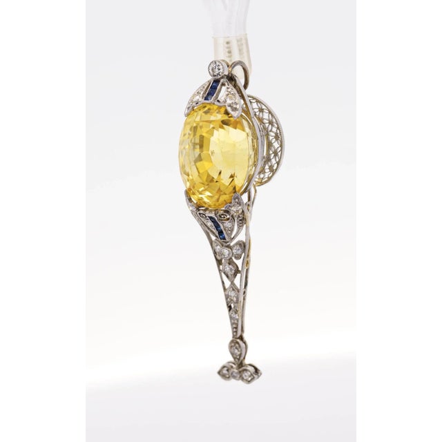 Antique Agl Certified 20 Carat No Heat Ceylon Yellow Sapphire Filigree Pendant For Sale - Image 9 of 11