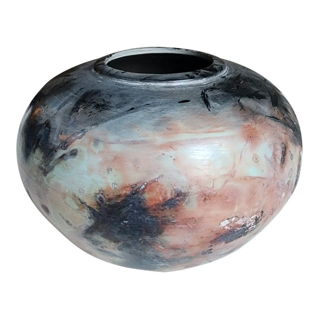 1960s Pink and Grey Raku Vase For Sale