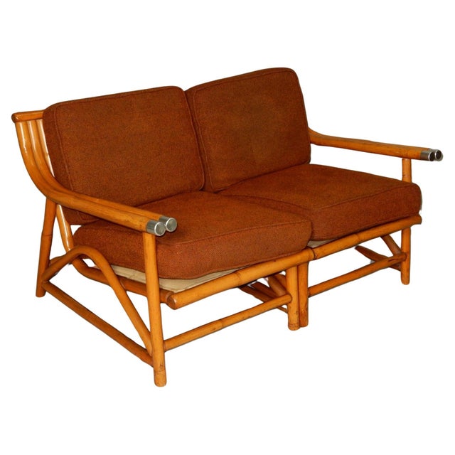 Ficks Reed 1950's Ficks Reed Rattan Split Settee or Lounge Chairs - A Pair For Sale - Image 4 of 8