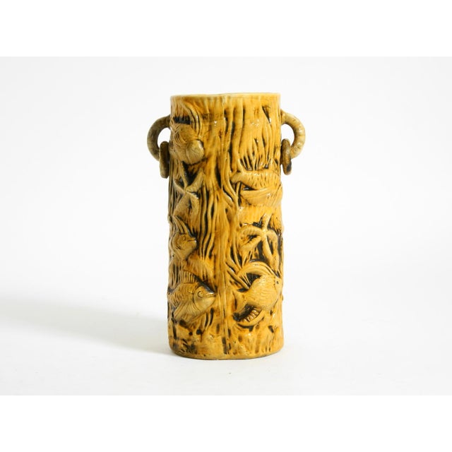 Large, heavy mid-century modern maritim ceramic floor vase. Handmade. Beautiful fish and starfish motifs. Beautiful, high-...