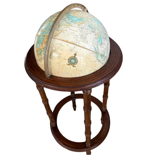 1970s Vintage Powell Floor Globe on Wooden Pedestal Stand Traditional Library Decor For Sale - Image 5 of 12