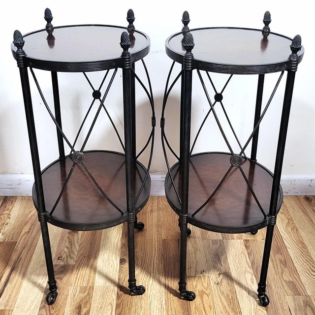Late 20th Century Pair of Vintage Oval Gueridon Theodore Alexander Side End Tables For Sale - Image 5 of 17