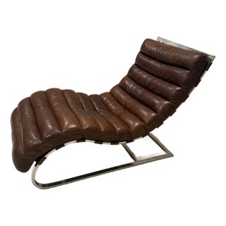 Restoration Hardware Oviedo Leather Chair Cocoa Brown Italian Brompton Polished Stainless Steel For Sale
