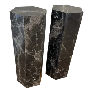 1980s Postmodern Faux Marble Black Pedestals by Austin Productions - a Pair