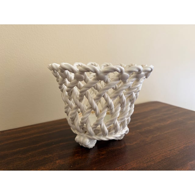 Vintage French Country Reticulated Porcelain Rope-Form Cachepot, Circa 1960s For Sale - Image 4 of 9