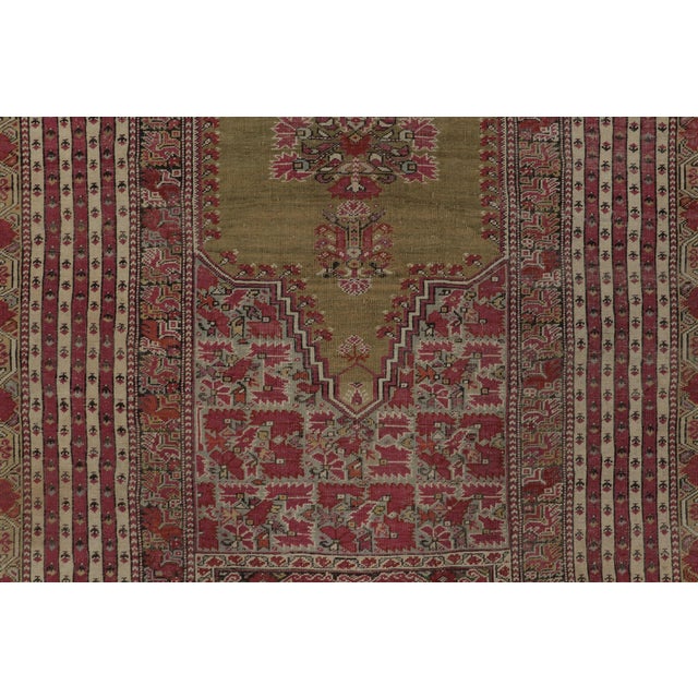Traditional Vintage Turkish Anatolian Prayer Rug With Olive Green Mihrab Design - Rug & Kilim For Sale - Image 3 of 9