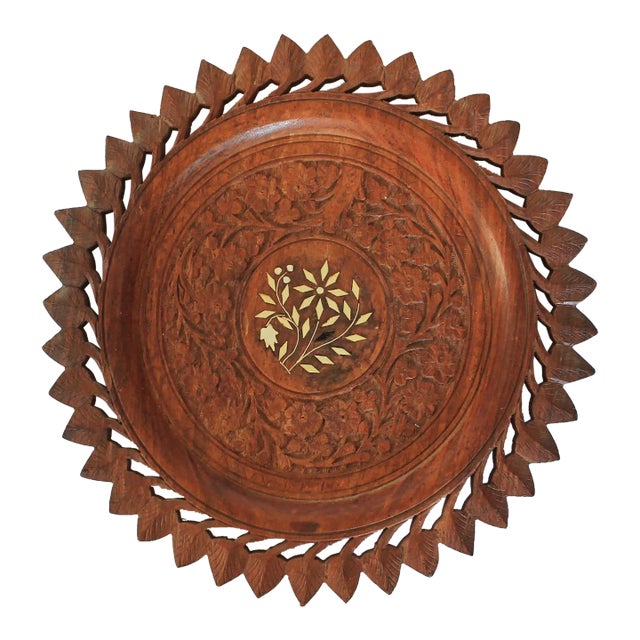 Vintage Hand Carved Wood Plate For Sale