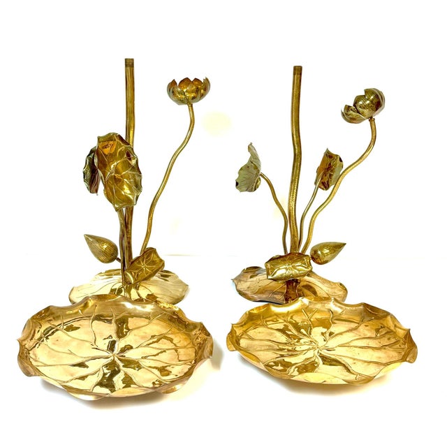 Gold Pair of Carole Stupell Brass Lotus Lily Pad Side Tables, Hong Kong, Circa 1970s For Sale - Image 8 of 16