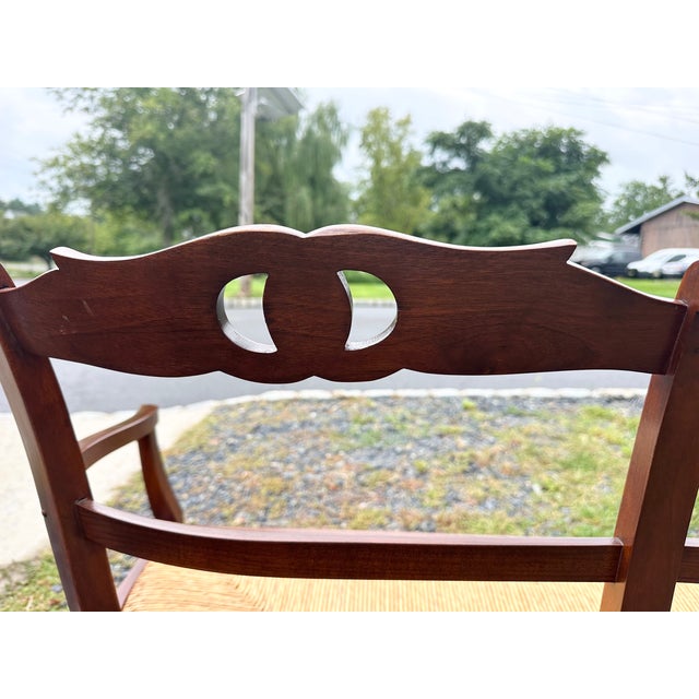 Traditional Vintage Walnut & Rush Seat Loveseat Bench For Sale - Image 3 of 8