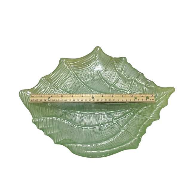 15-Inch Vintage Celery Green Shell Glass Bowl For Sale - Image 9 of 10