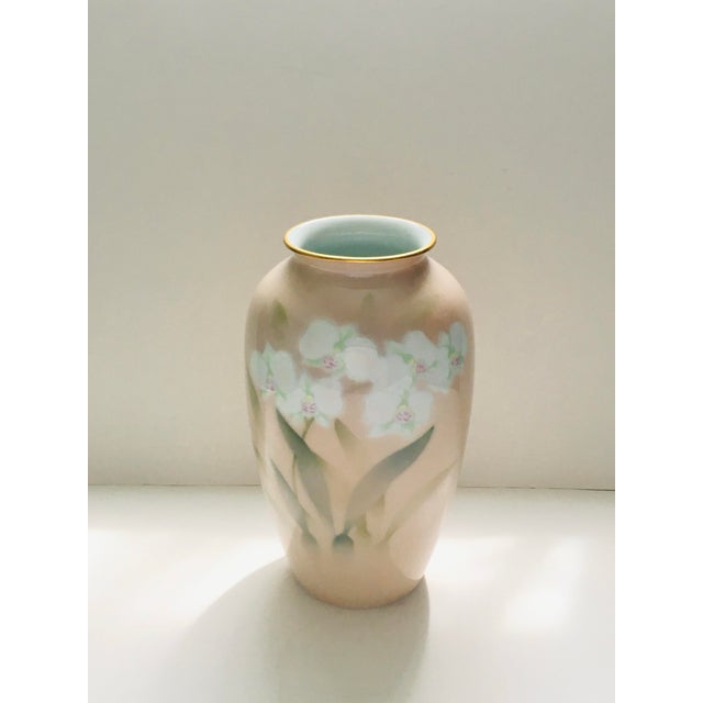 1930s Peach Orchid Blossom China Vase For Sale - Image 4 of 4