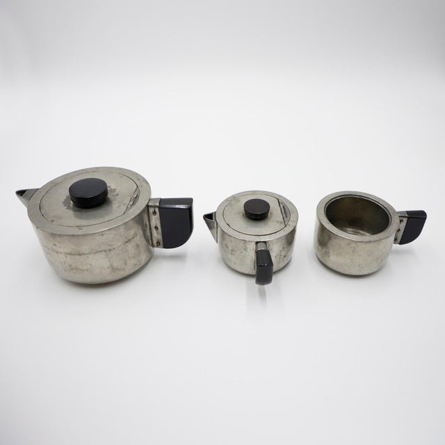 Mid-Century Modern 1940s Mid Century Modern Art Deco Coffee Set made in bakelite and pewter For Sale - Image 3 of 5