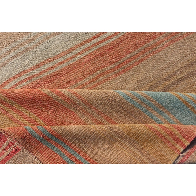Vintage Turkish Kilim Runner With Stripes in Orange, Taupe, Tan, Cream & Blue For Sale - Image 10 of 11