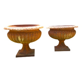 Pair Monumental Cast Iron Urn Planters For Sale