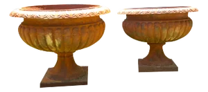 Pair Monumental Cast Iron Urn Planters