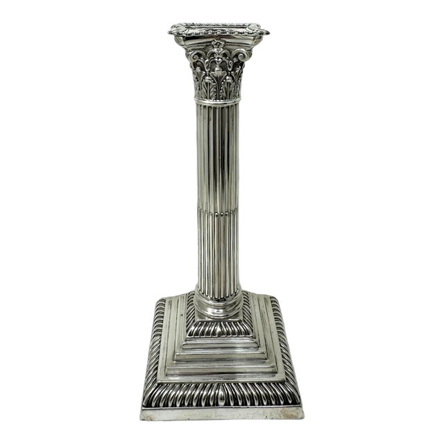 Antique Vintage English Sterling Silver Candlestick Candelabra Corinthian Column For Sale