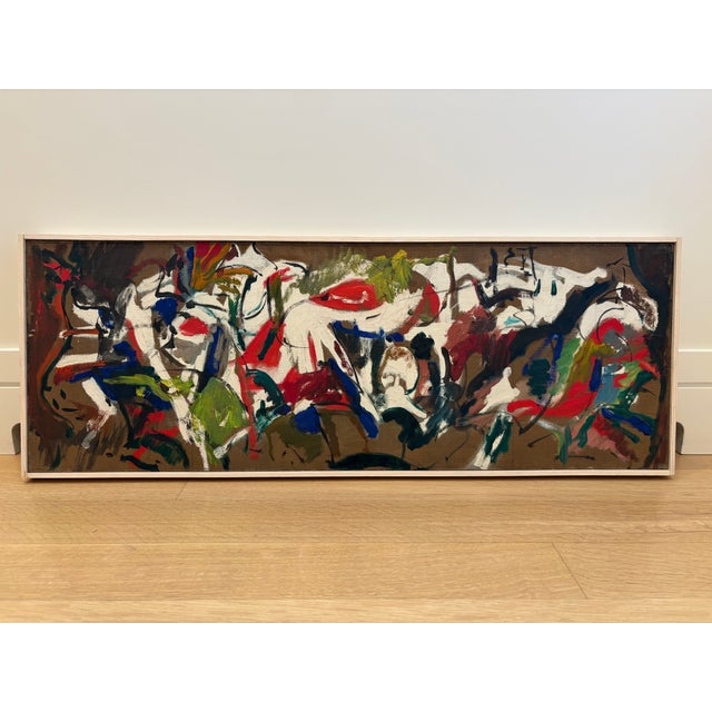 Contemporary Vintage Abstract Expressionist MCM Oil Painting on Canvas, Framed, Robert Ludwig, 1954 For Sale - Image 3 of 10
