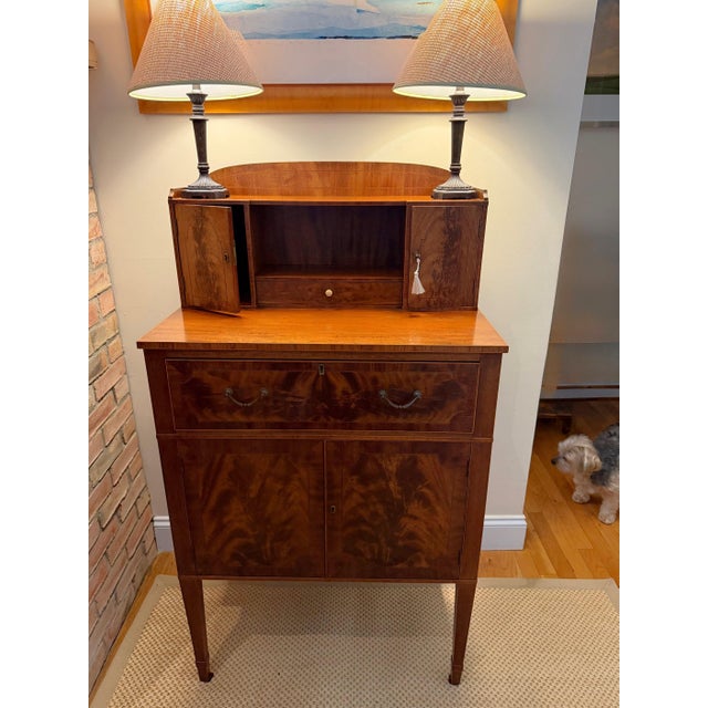 Set of 2, American Antique Secretary Desk and Custom Bouclé Chair For Sale - Image 16 of 18
