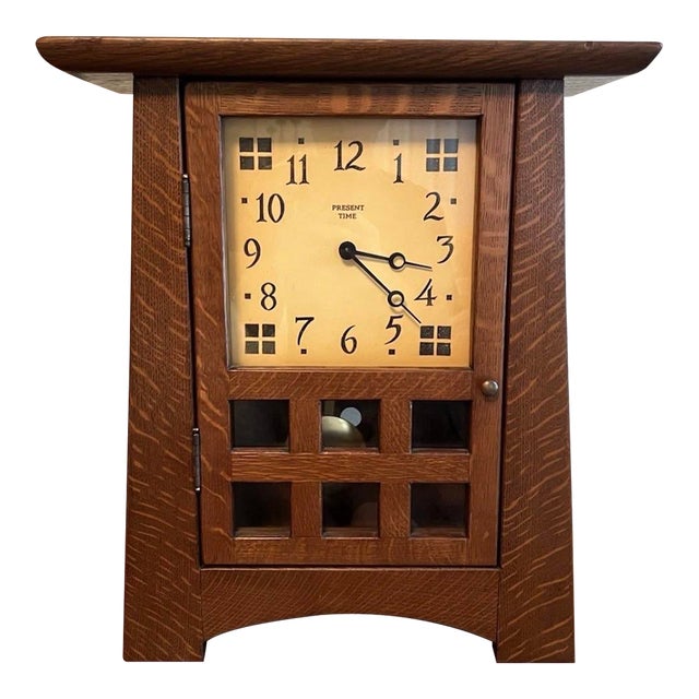 Vintage Jim Dailey Present Time Handmade Oak Arts & Crafts Mission Mantel Clock 2004 Signed For Sale