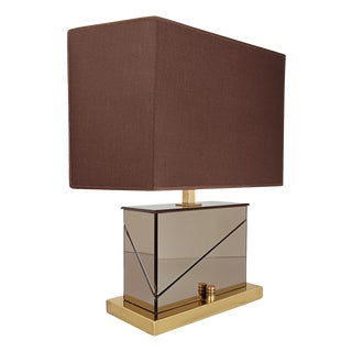 Vintage Table Lamp in Brass and Bevelled Smoked Mirror from Romeo Rega, 1970s For Sale
