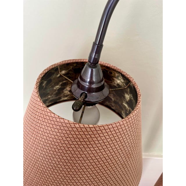 American 1990s Frederick Cooper Lampshade and Gooseneck Standing Floor Lamp, Textured Basket Weave Fabric For Sale - Image 3 of 10