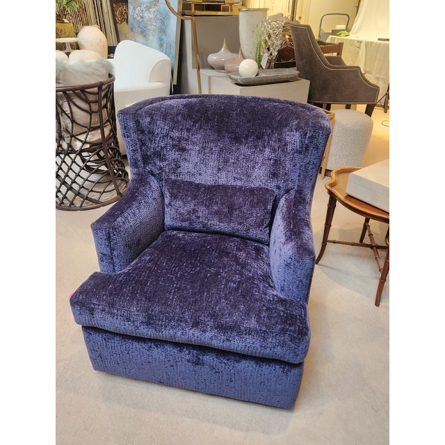 Petite Blue Wing Swivel Lounge Chair For Sale - Image 4 of 6