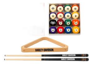 Harley-Davidson Roadhouse Collection Custom Billiard Ball Set With Matching Cues & Triangle – Complete, New