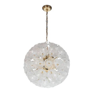 Handblown Murano Textured Glass Floral Chandelier with Polished Brass Frame For Sale