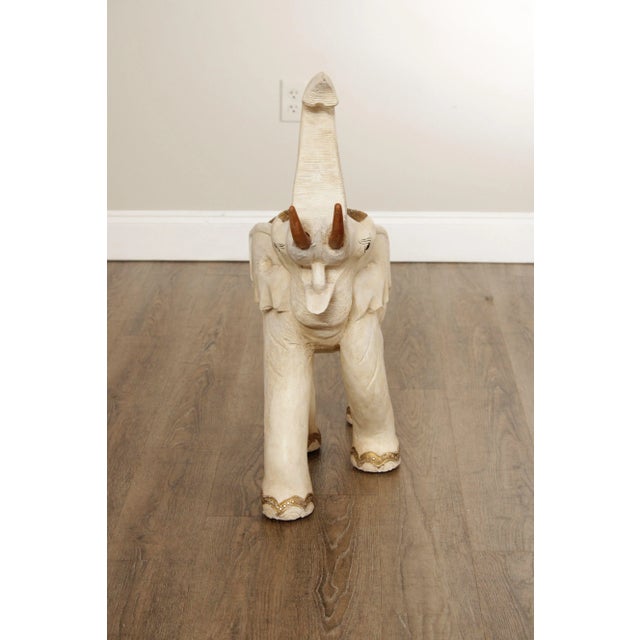 Vintage Carved Teak and Cast Plaster Elephant Statue For Sale In Philadelphia - Image 6 of 12