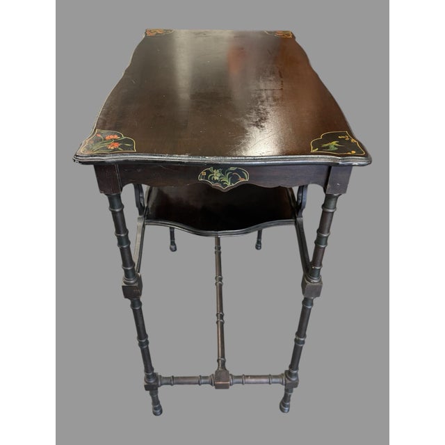 Wood 1920s Signed Limbert Arts & Crafts Mission Mahogany Side Library Table Hand Painted For Sale - Image 7 of 12