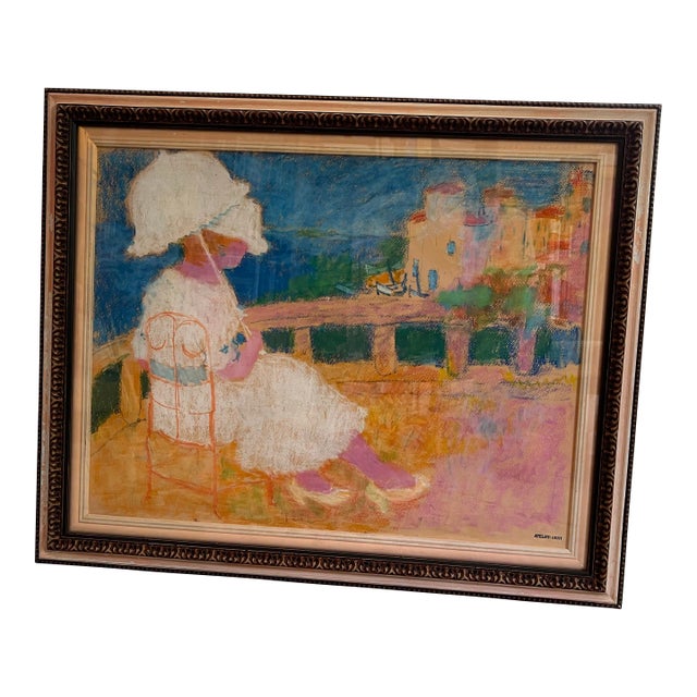 Circa 1980 Young Girl With a Parasol, Pastel by Galerie Bert For Sale