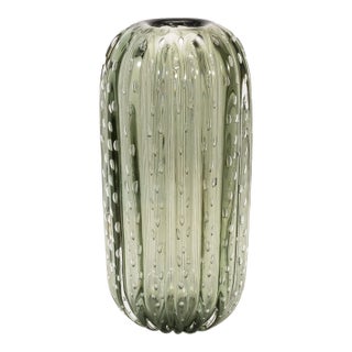 Hand-Blown Murano Cactus Vase in Fern Green With Bubbles Medium For Sale