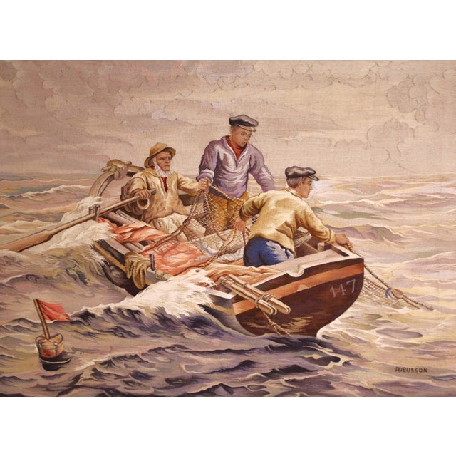 Nautical Early 20th Century French Aubusson Nautical Hand Woven Tapestry in Oak Frame For Sale - Image 3 of 12