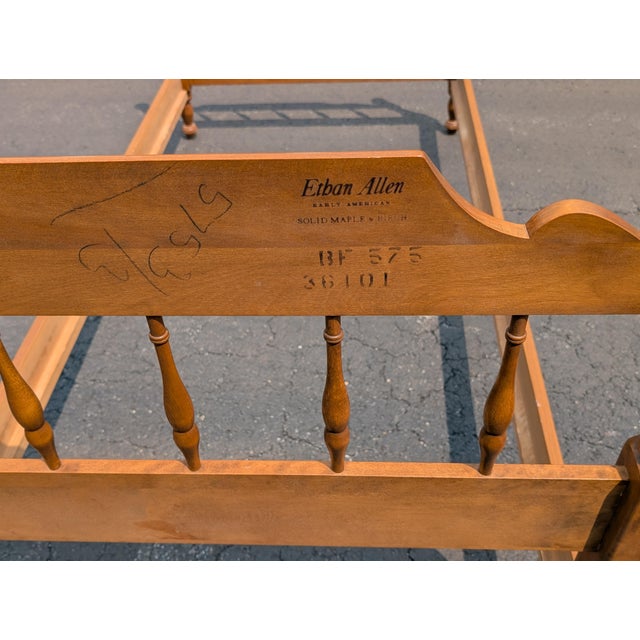 Wood 1980s Ethan Allen Heirloom Collection Traditional Cannonball Solid Maple Twin Spindle Bed Frame For Sale - Image 7 of 9