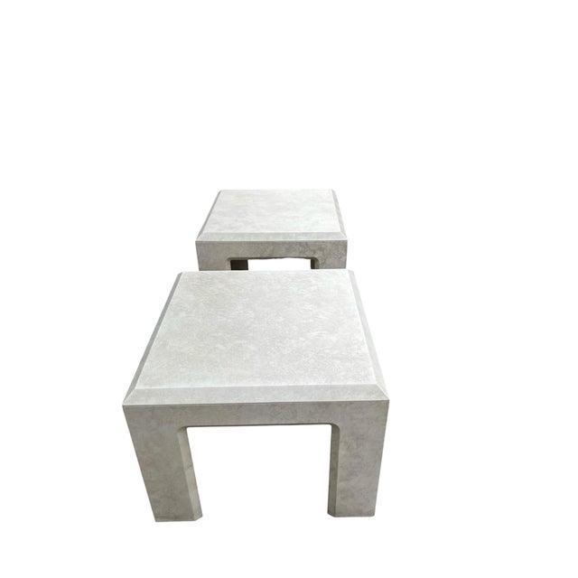 Elevate your living space with this striking pair of vintage postmodern side tables by Lane Furniture. Embracing the...