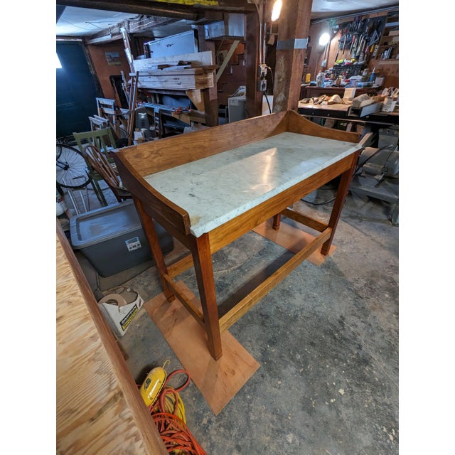 American Handcrafted by Seller;: Solid Cherry Pastry Table Featuring Vintage Marble Top for Baker, Chef or Serious Cook's Personal Kichen For Sale - Image 3 of 7