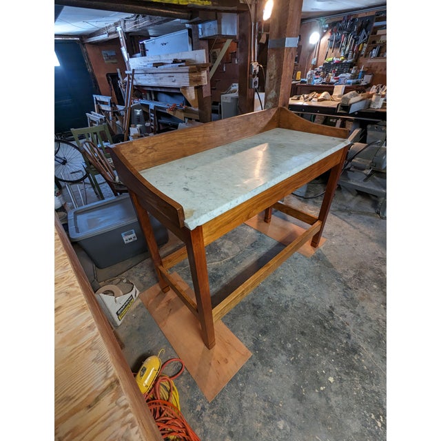 American Handcrafted Solid Cherry Pastry Table Featuring Vintage Marble Top for Baker, Chef or Serious Cook's Personal Kichen For Sale - Image 3 of 7