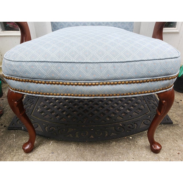 1970s 1970s Vintage Upholstered Mahogany Arm Chair With Nail Trim Ca For Sale - Image 5 of 8