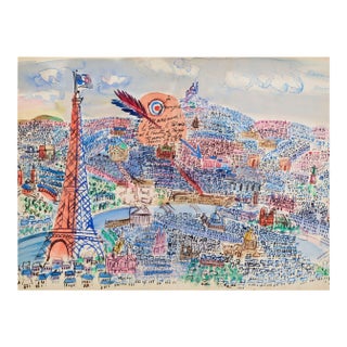 Vintage Paris Wall Art Print – Eiffel Tower & French Cityscape by Raoul Dufy, 32" X 24" For Sale