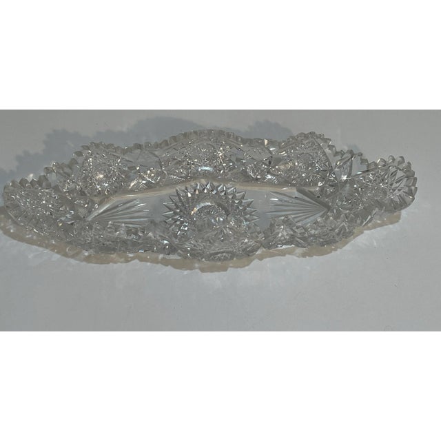 Antique Cut Glass Celery Dish - Relish Tray - 13” For Sale - Image 4 of 10