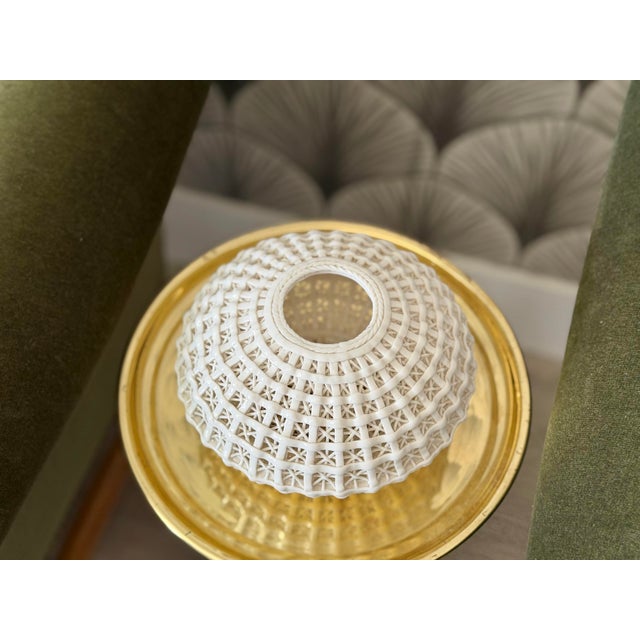 Late 20th Century Vintage Handmade Chinoiserie Reticulated Woven Wicker Lattice Porcelain Basket Vase Sculpture For Sale - Image 5 of 10