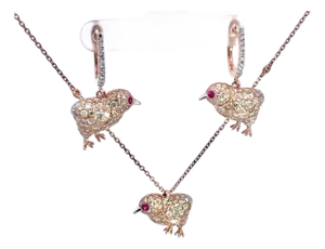 Baby Chick Earrings and Pendant With Colored Diamonds Rose Gold-Set of 3
