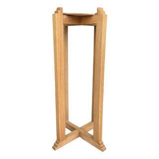 Solid Oak Wood Pedestal Planter Stand For Sale