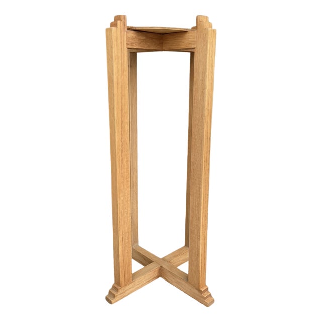 Solid Oak Wood Pedestal Planter Stand For Sale