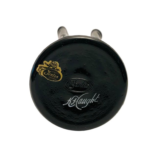 Vintage Fenton Thumbprint Hand Painted Handkerchief Black Vase, Signed For Sale In Atlanta - Image 6 of 6